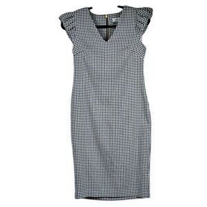 Calvin Klein Gingham Ruffle Cap Sleeve Shift Dress 4 Checked Plaid Preppy Picnic